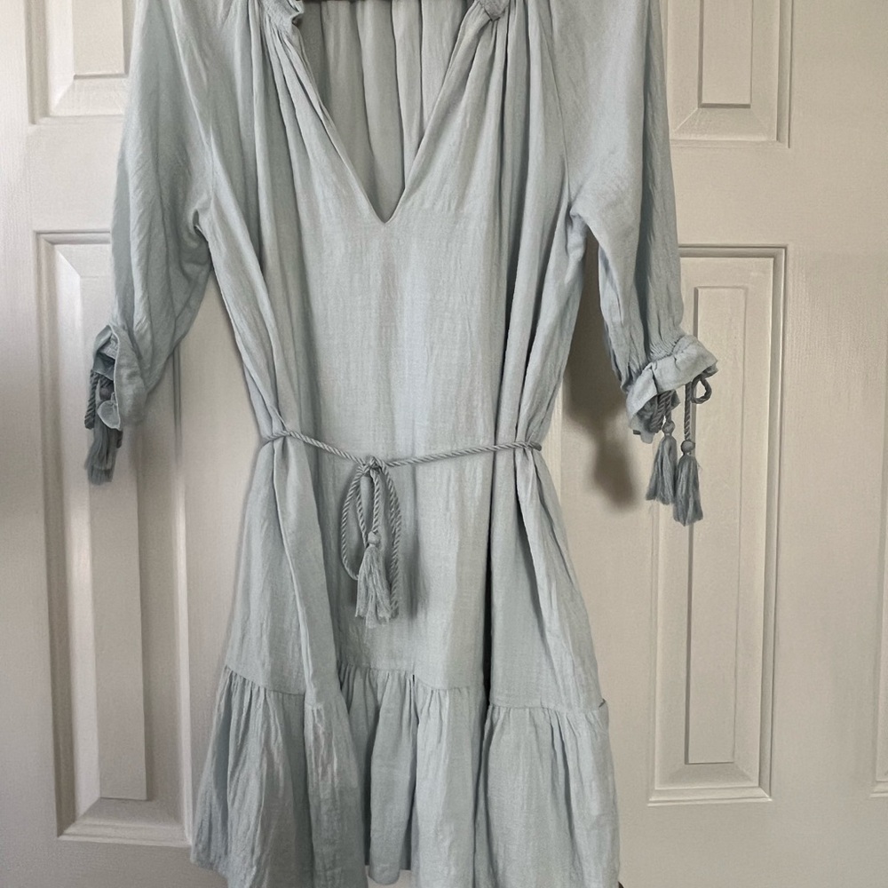 Kendall Lane Light Blue Ruffle Hem Mini Dress